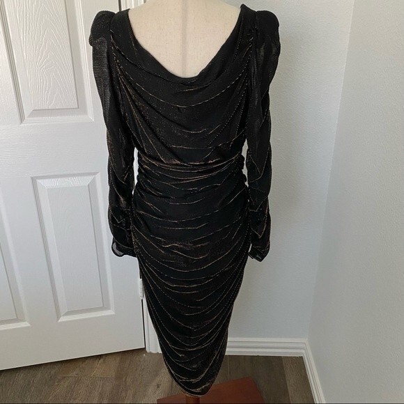 New Leaf Samir Copper Shimmer Black Body Con Rare Dressy Prom Sexy Ruche Size 12 - Picture 4 of 12